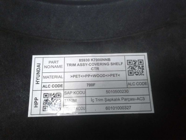 Hyundai İ10 Bagaj Perdesi MDF Rafı Pandizot  85930-K7000NNB SP YP (O-F-120)