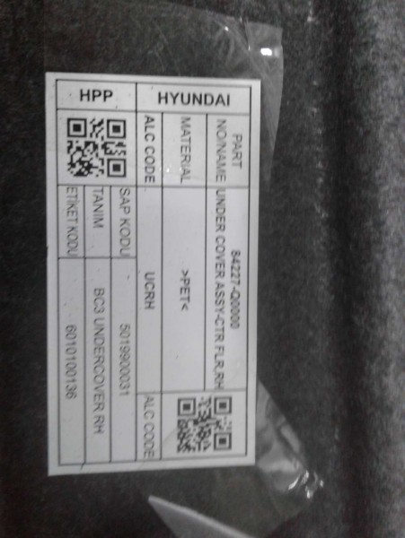 Hyundai İ20 Sağ Alt Muhafaza Koruma Bakaliti Halısı Orj. SP YP 84227-Q0000 (S-A-130)